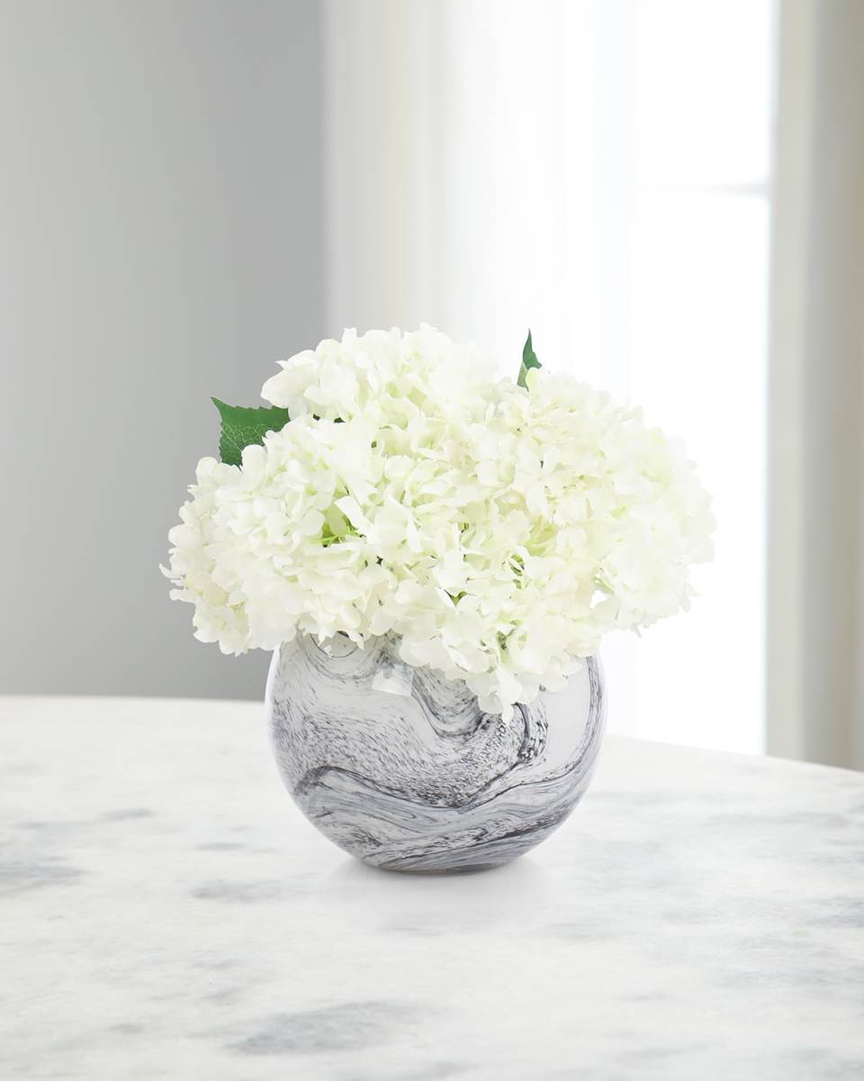 Marble Hydrangeas 11" Faux Floral Arrangement in Glass Vase